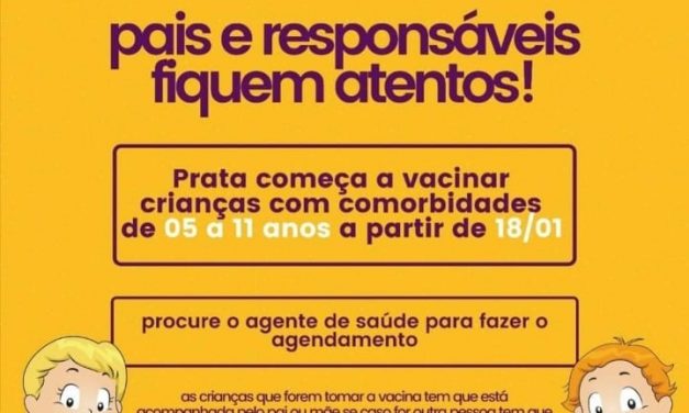 EM PRATA: .Crianças de 5 a 11 anos começam a ser vacinadas contra a Covid-19 a partir de terça feira.