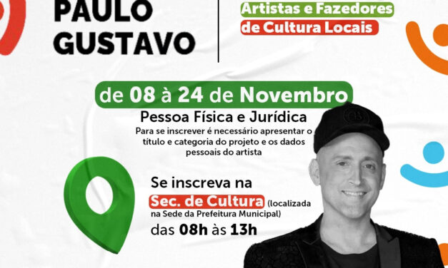 LEI PAULO GUSTAVO: Prefeitura da Prata lança Edital de Inscrição para artistas e fazedores de Cultura locais.