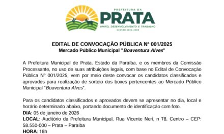 EDITAL DE CONVOCAÇÃO PÚBLICA Nº 001-2025 SORTEIO DOS BOXES MERCADO PÚBLICO MUNICIPAL BOAVENTURA ALVES