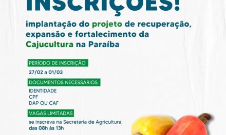 Prefeitura de Prata abre inscrições para a implantação do projeto cajucultura no município.