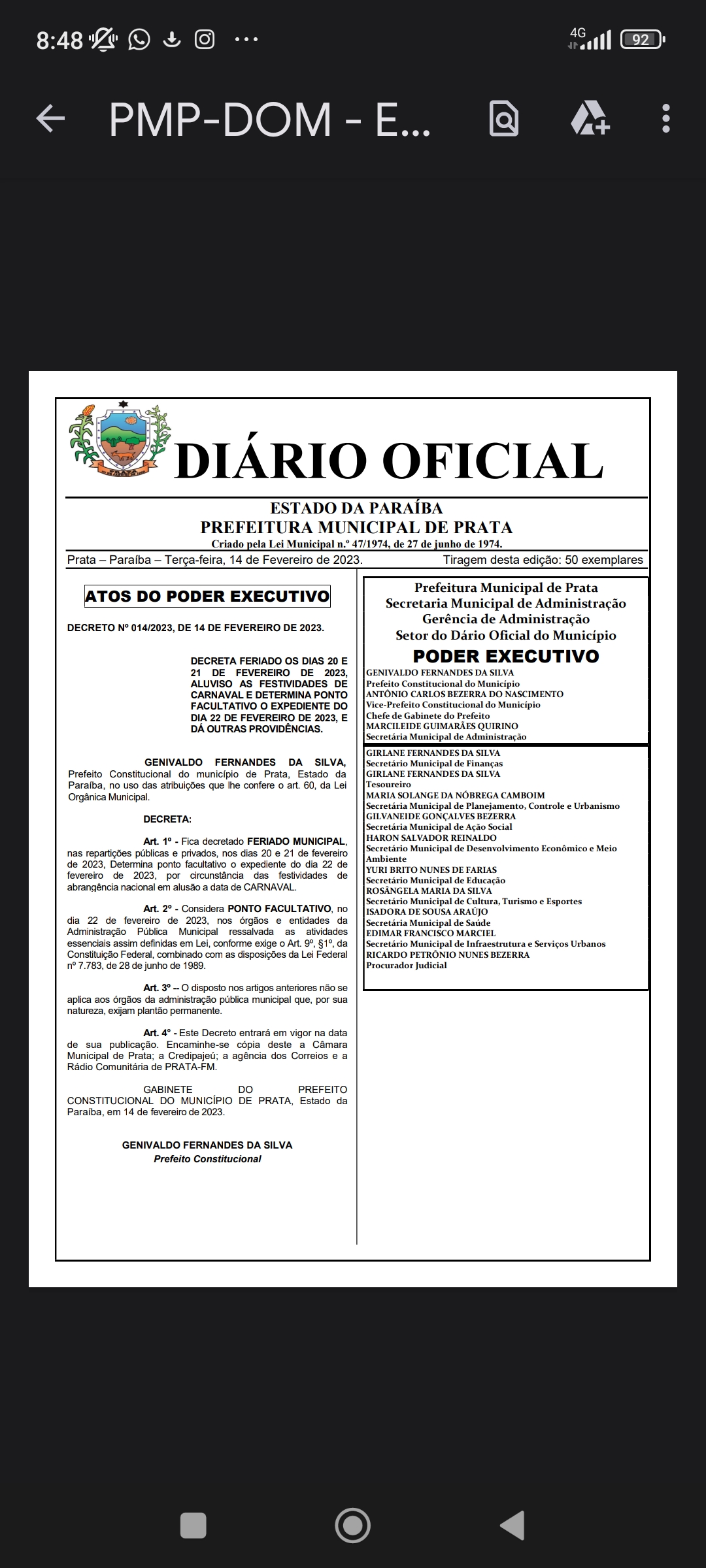 Prefeitura de Prata antecipa feriados de 29/03 a 01/04/2021 - Cariri Ligado