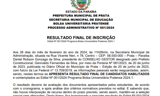 PMP-EDITAL Nº 001-2024-BOLSA UNIVERSITÁRIA PRATENSE-RESULTADO FINAL