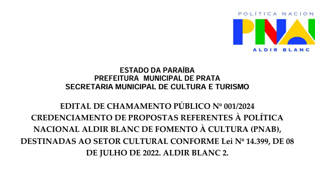 EDITAL 001 PRODUÇÃO CULTURAL PRATA PB(PNAB) 2024