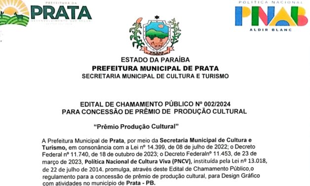 EDITAL DE CHAMAMENTO PÚBLICO Nº 002-2024 CONCESSÃO DE PRODUÇÃO CULTURAL