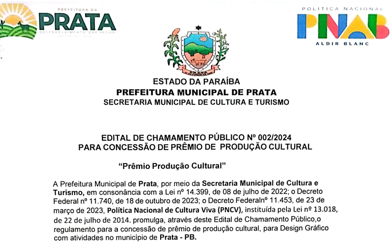 EDITAL DE CHAMAMENTO PÚBLICO Nº 002-2024 CONCESSÃO DE PRODUÇÃO CULTURAL