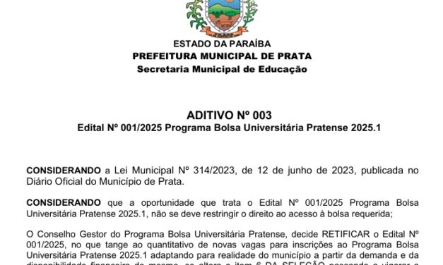 PMP – ADITIVO Nº 03 – EDITAL Nº 001-2025