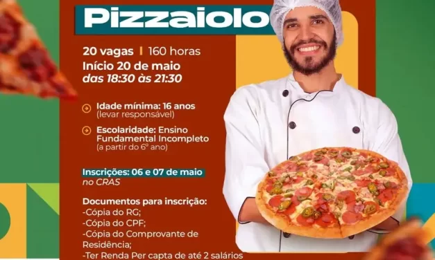 Prefeitura da Prata abre inscrições para Curso de Pizzaiolo em parceria com o SENAC
