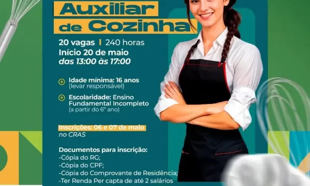 Prefeitura da Prata e SENAC oferecem curso gratuito de Auxiliar de Cozinha