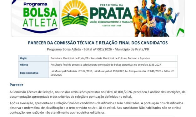 PARECER COMISSÃO TÉCNICA BOLSA ATLETA PRATA 2026